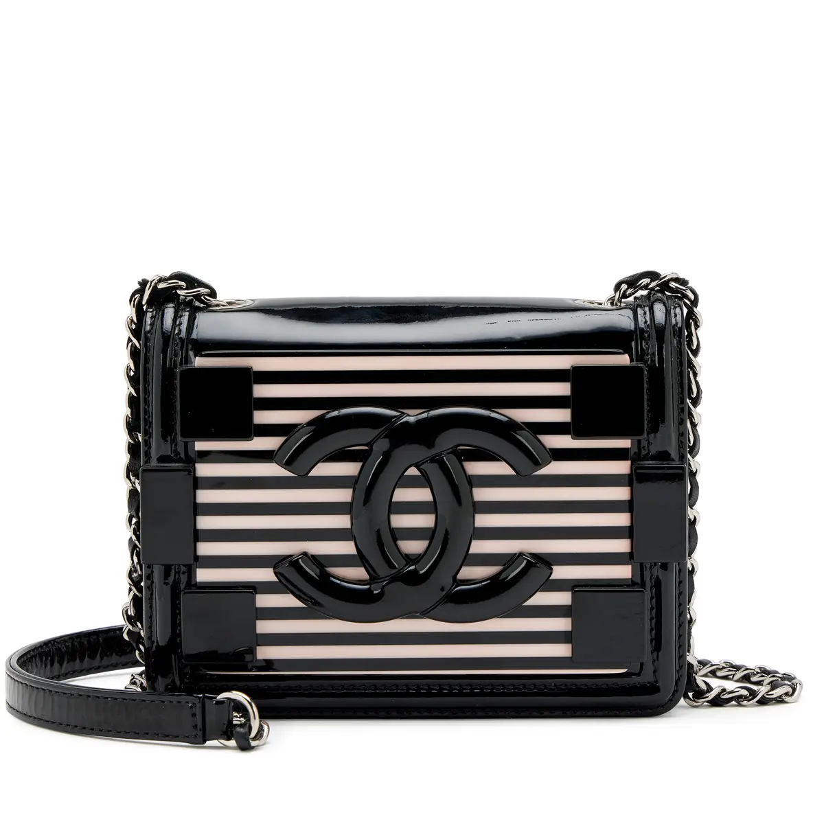 Pink and Black Plexiglass and Leather Boy Brick Flap Bag Silver Hardware, 2014