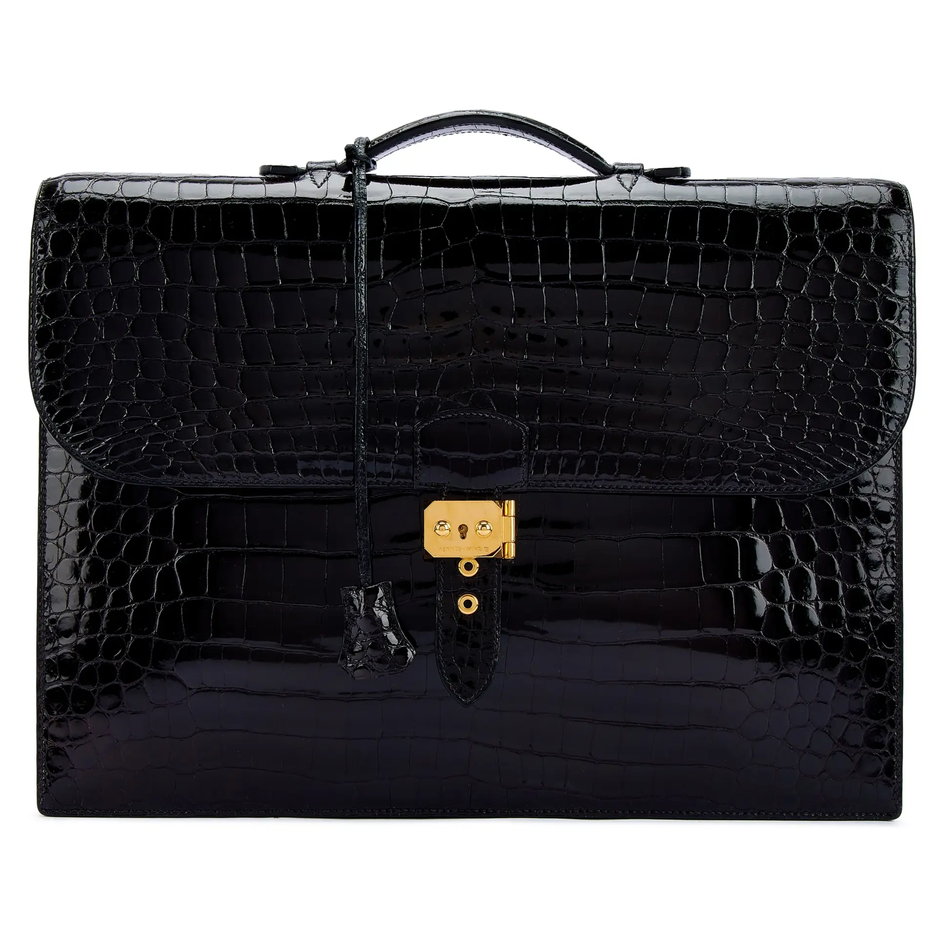 Black Shiny Porosus Crocodile Sac A Depeches 41 Gold Hardware, 2001