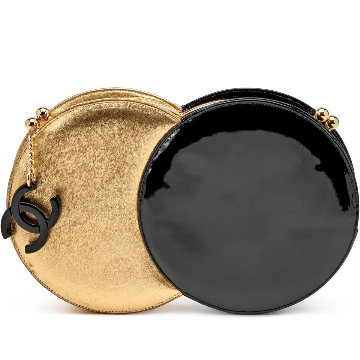Gold Lambskin and Black Patent Leather Double Circle Clutch Gold Hardware, 2007