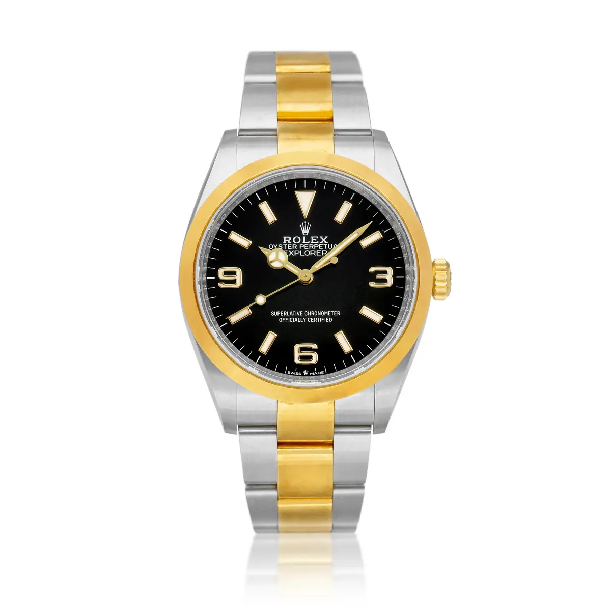 Explorer I (Reference 124273). A 36mm stainless steel yellow gold