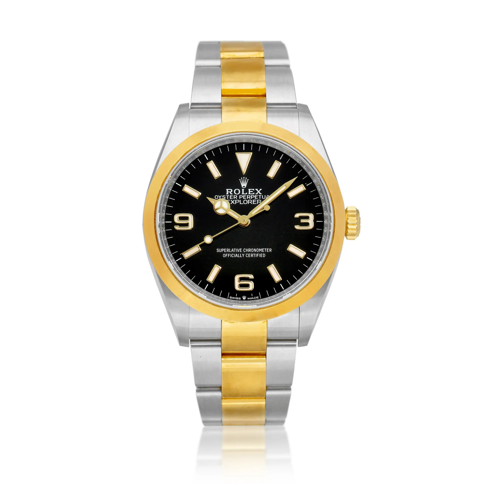 Explorer I (Reference 124273). A 36mm stainless steel yellow gold
