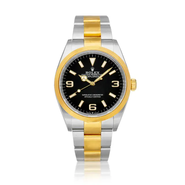 Explorer I (Reference 124273). A 36mm stainless steel yellow gold