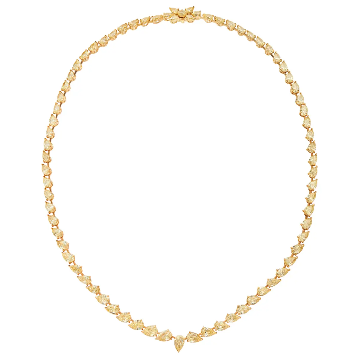 Gold and 35.00ctw Pear Cut Yellow Diamond Tennis Necklace