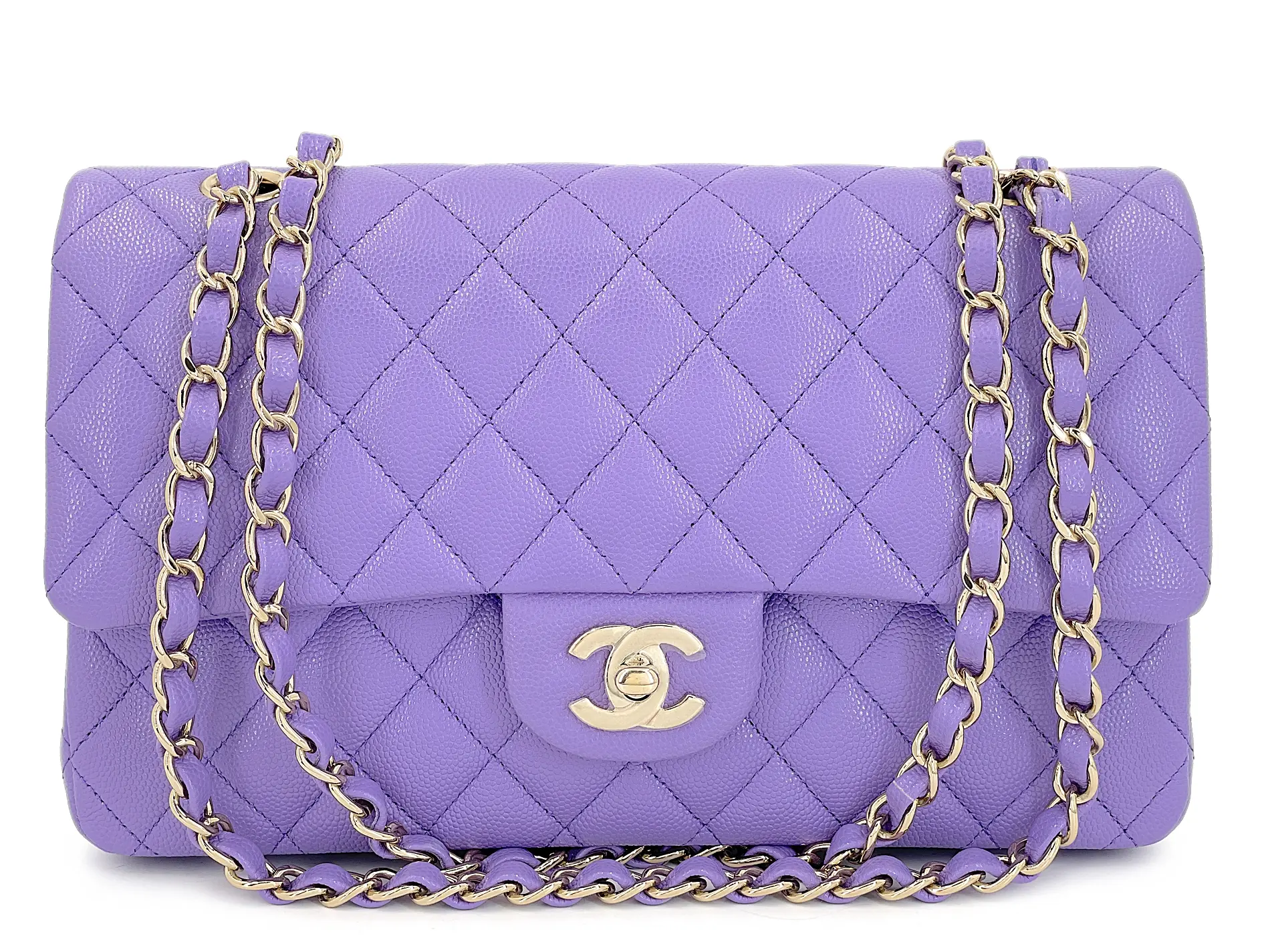 Purple Quilted Caviar Medium Classic Double Flap Bag Gold Hardware, 2020