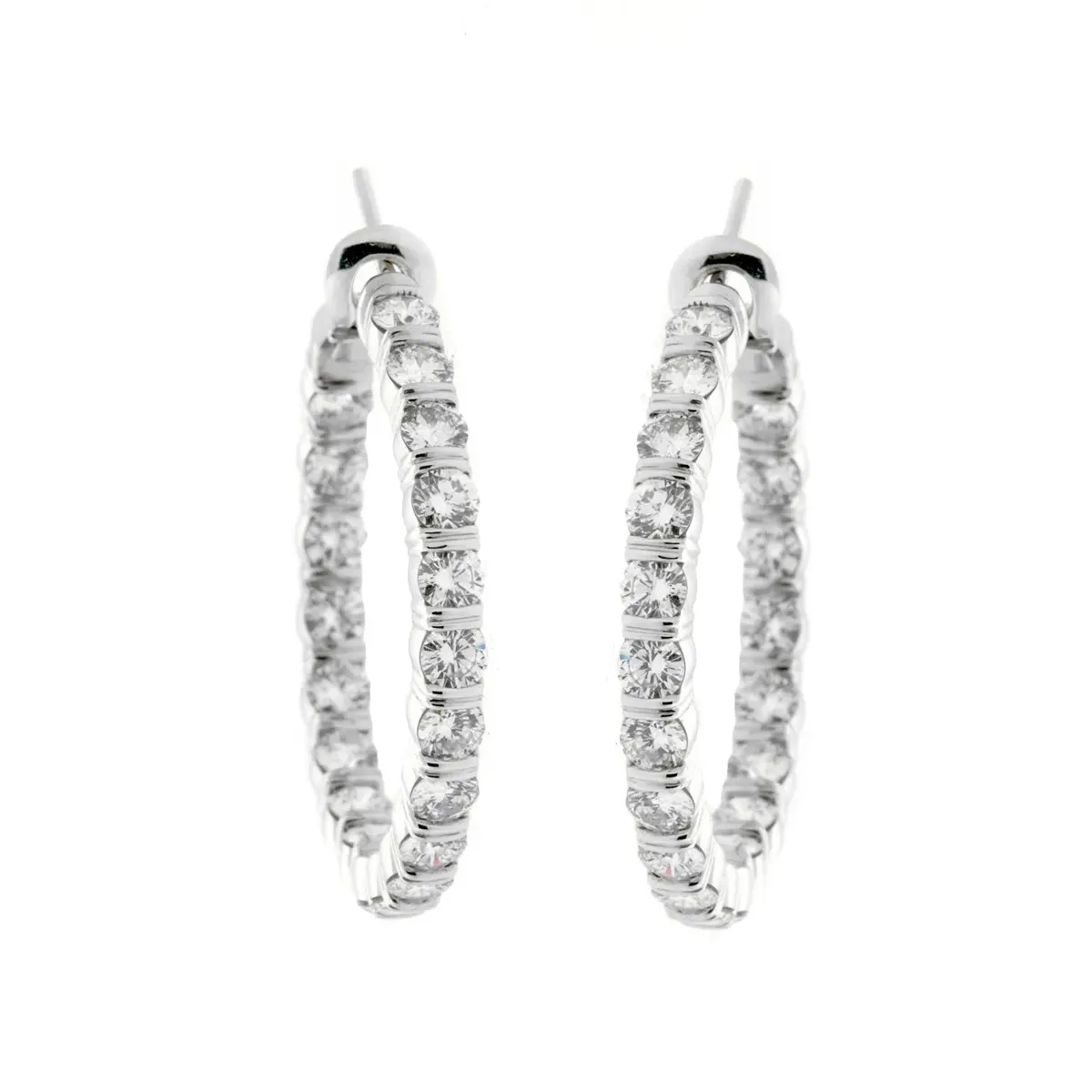 Platinum and 6.00ctw Round Brilliant Cut Diamond Hoop Earrings