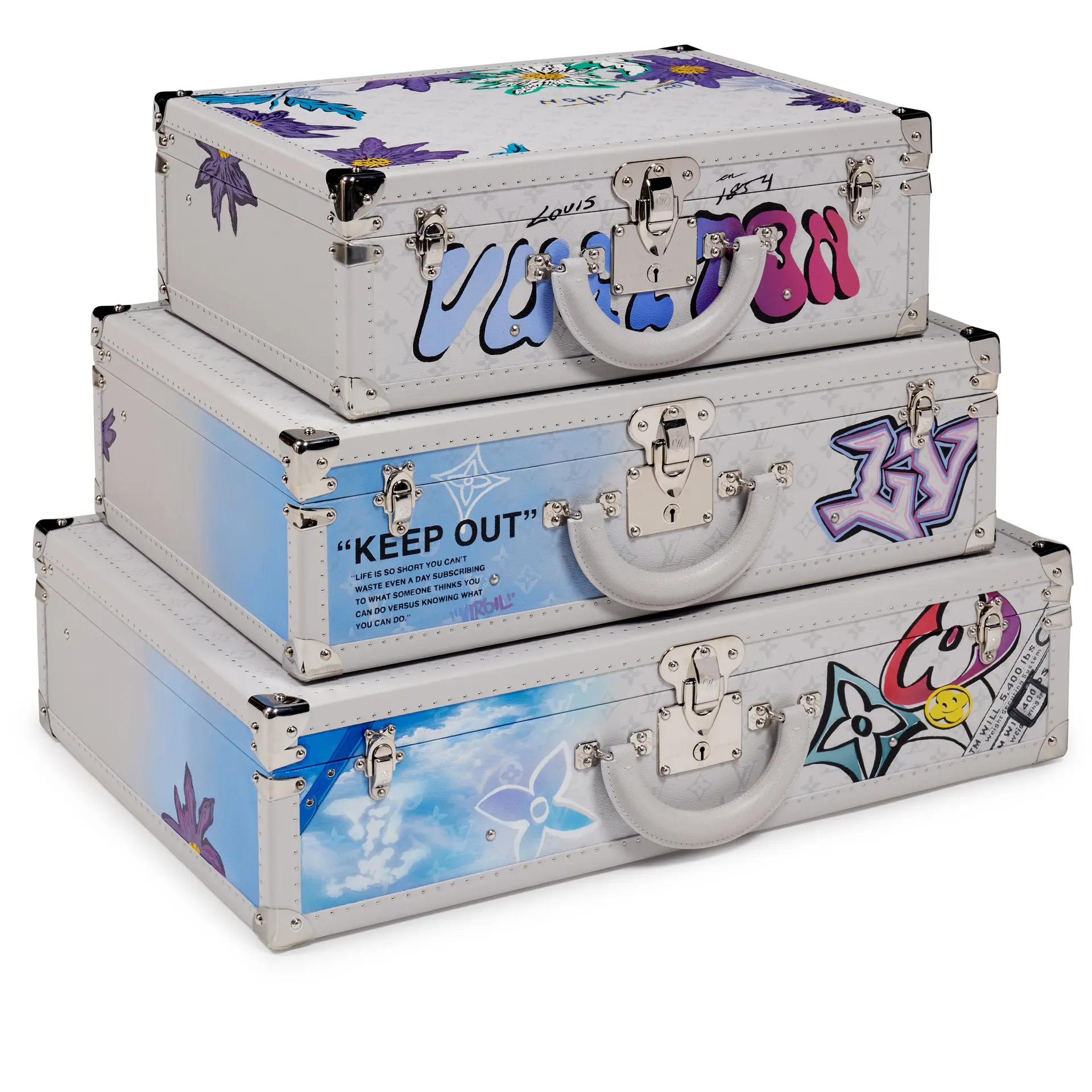 Set of Three Limited Edition Optic White Trunks Customized by Ariana