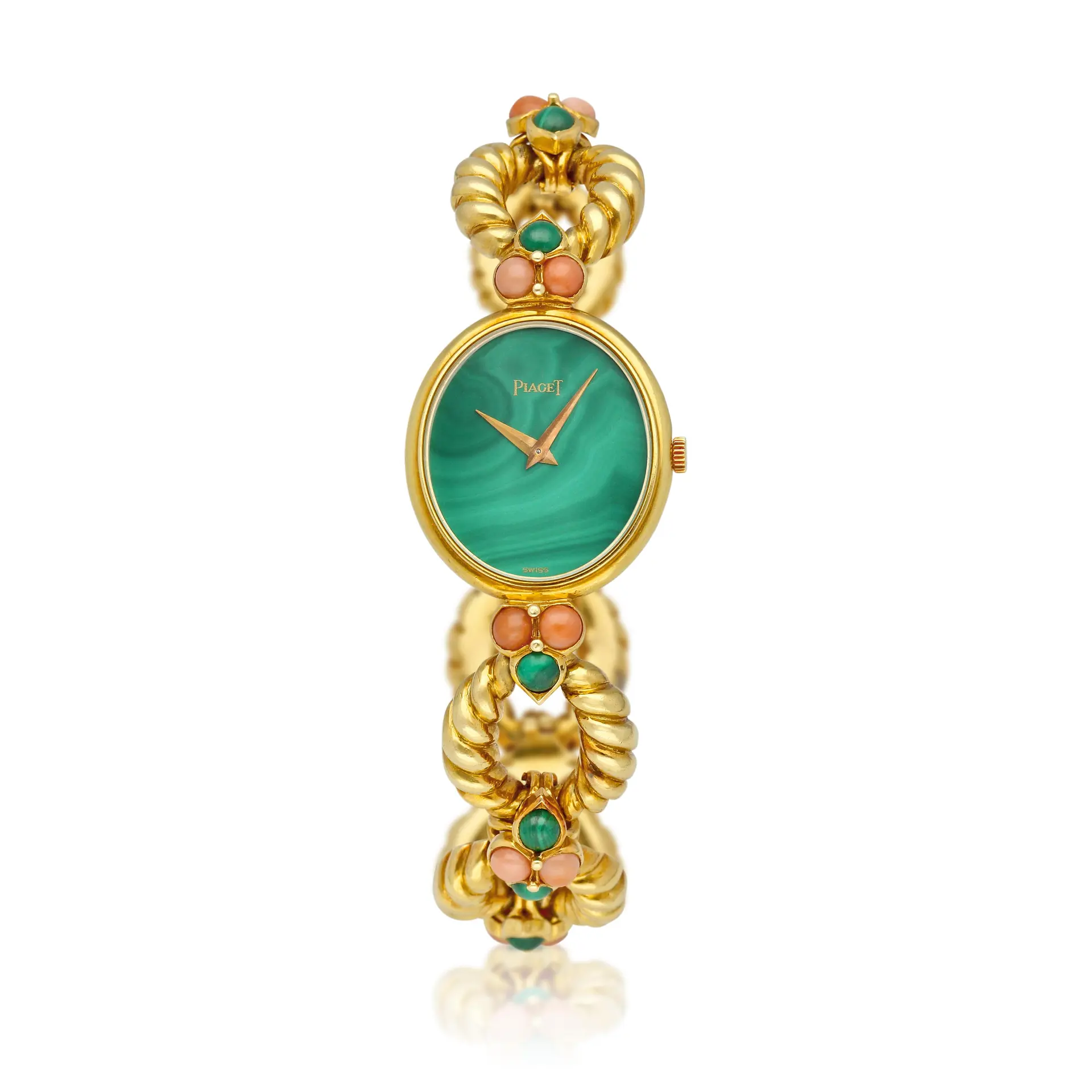 Piaget (Reference 94151 R21). A yellow gold, malachite and coral-set