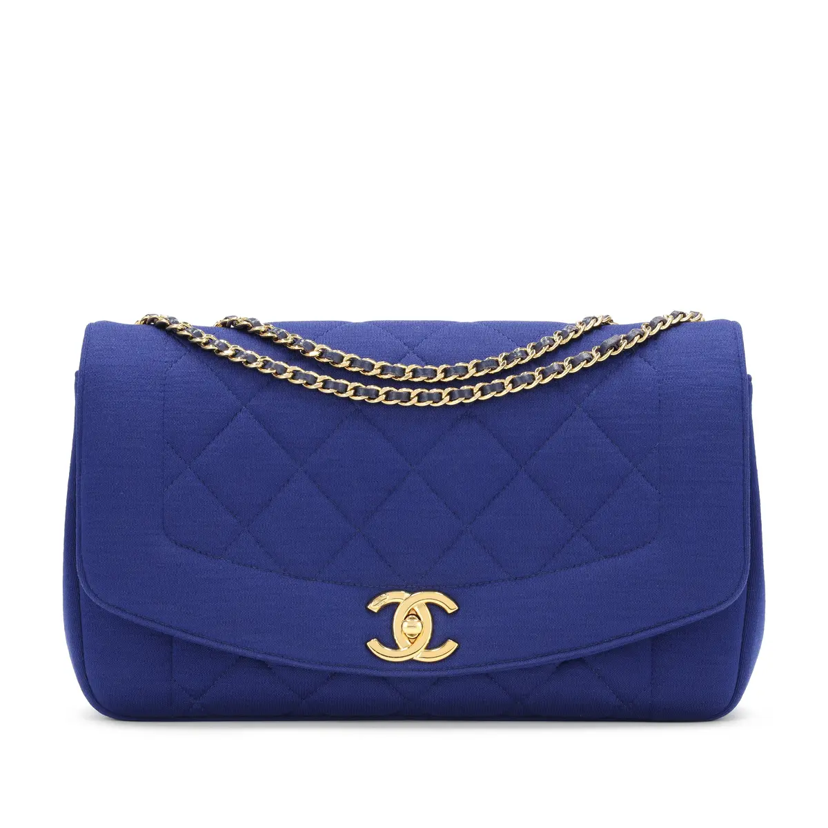 Blue Quilted Jersey Diana Flap Bag Gold Hardware, 2014-2015