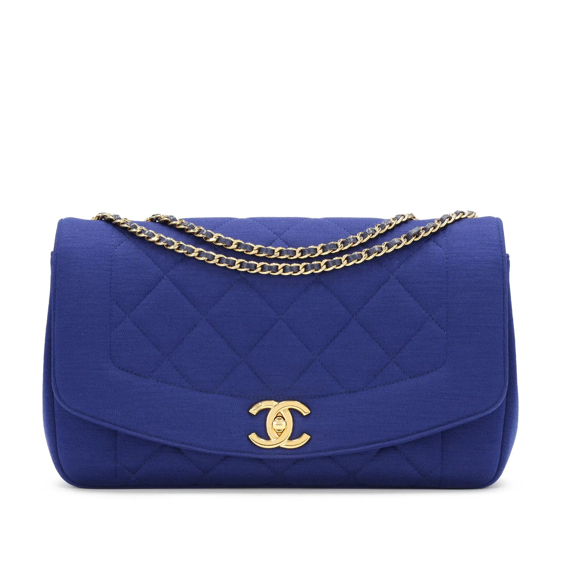 Blue Quilted Jersey Diana Flap Bag Gold Hardware, 2014-2015