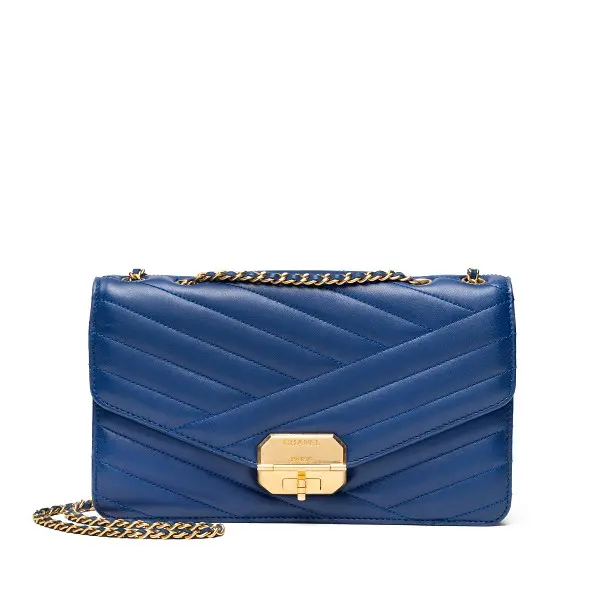Blue Chevron Quilted Lambskin Retro Clasp Flap Bag Gold Hardware, 2012-2013