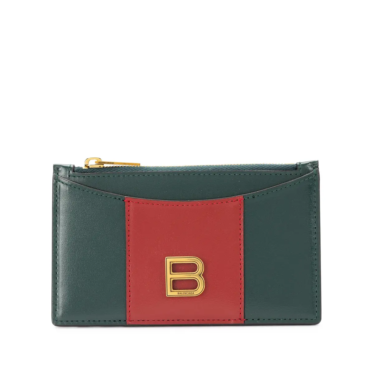 Green and Red Leather Zip Card Case Wallet Gold Hardware, 2021