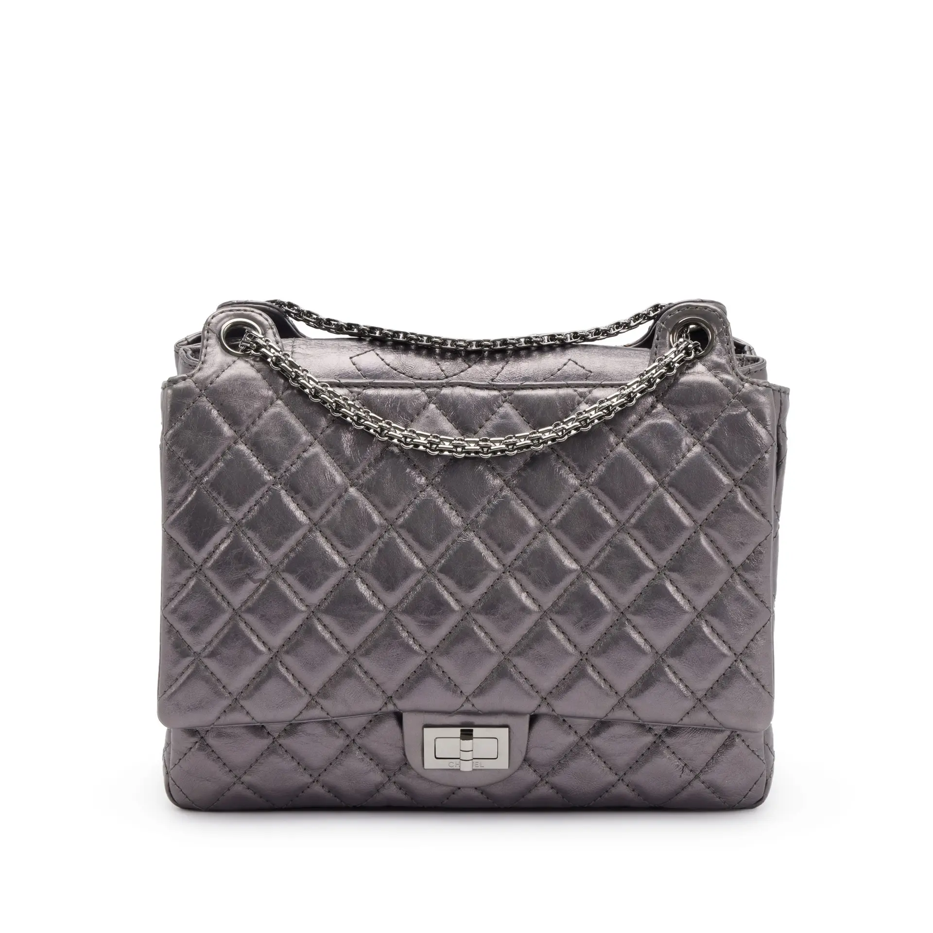 Dark Silver Quilted Aged Calfskin Reissue 2.55 Accordion Flap Ruthenium