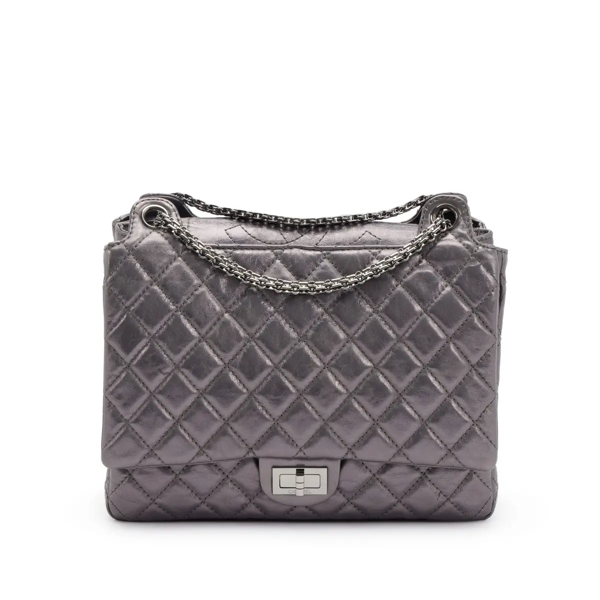 Dark Silver Quilted Aged Calfskin Reissue 2.55 Accordion Flap Ruthenium