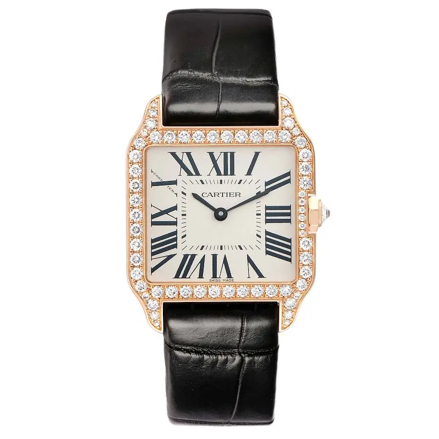Santos Dumont (Reference WH100351). A 31mm rose gold diamond-set quartz