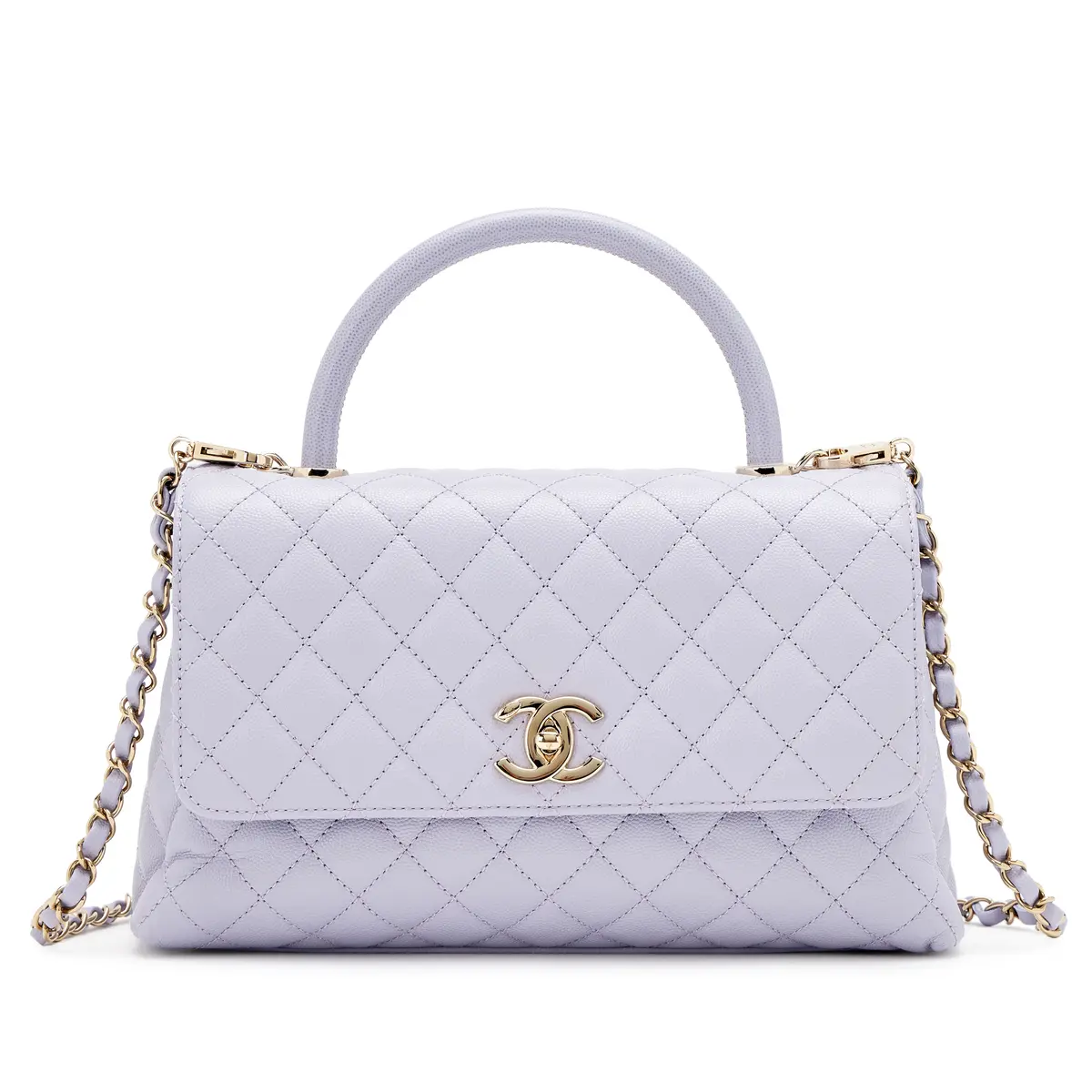 Light Purple Lilac Quilted Caviar Medium Coco Top Handle Flap Bag