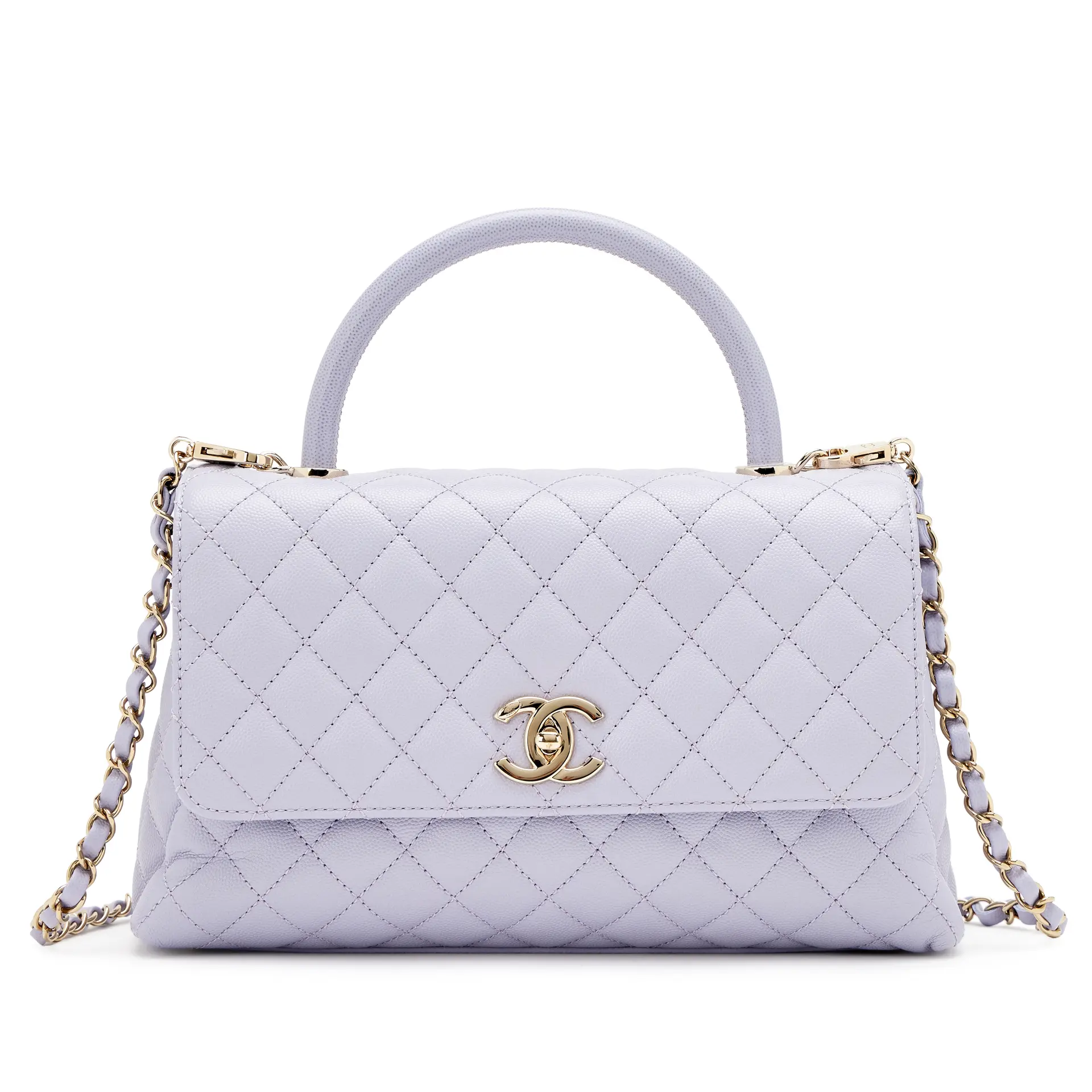 Light Purple Lilac Quilted Caviar Medium Coco Top Handle Flap Bag