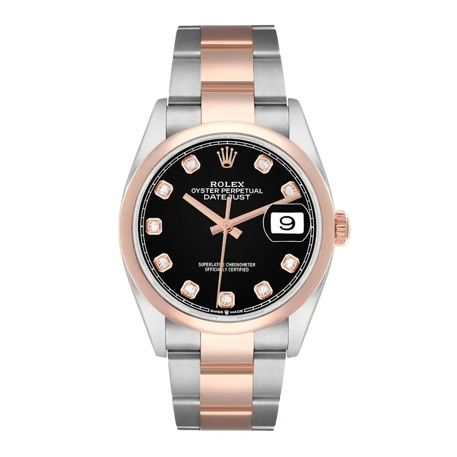 Datejust (Reference 126201). A 36mm rose gold stainless steel diamond-set