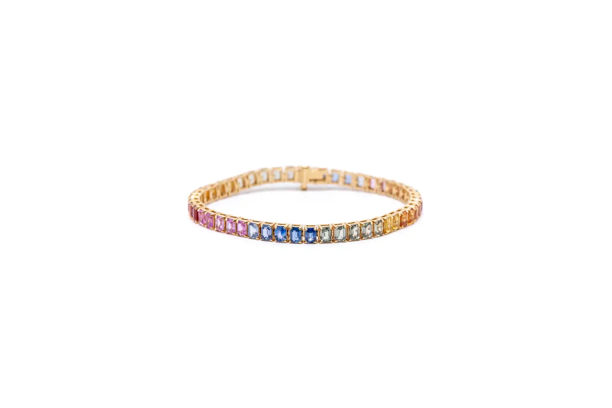 Step-Cut Rainbow Sapphire Bracelet
