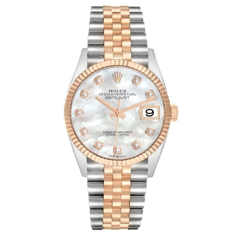 Datejust (Reference 126231). A 36mm rose gold stainless steel diamond-set