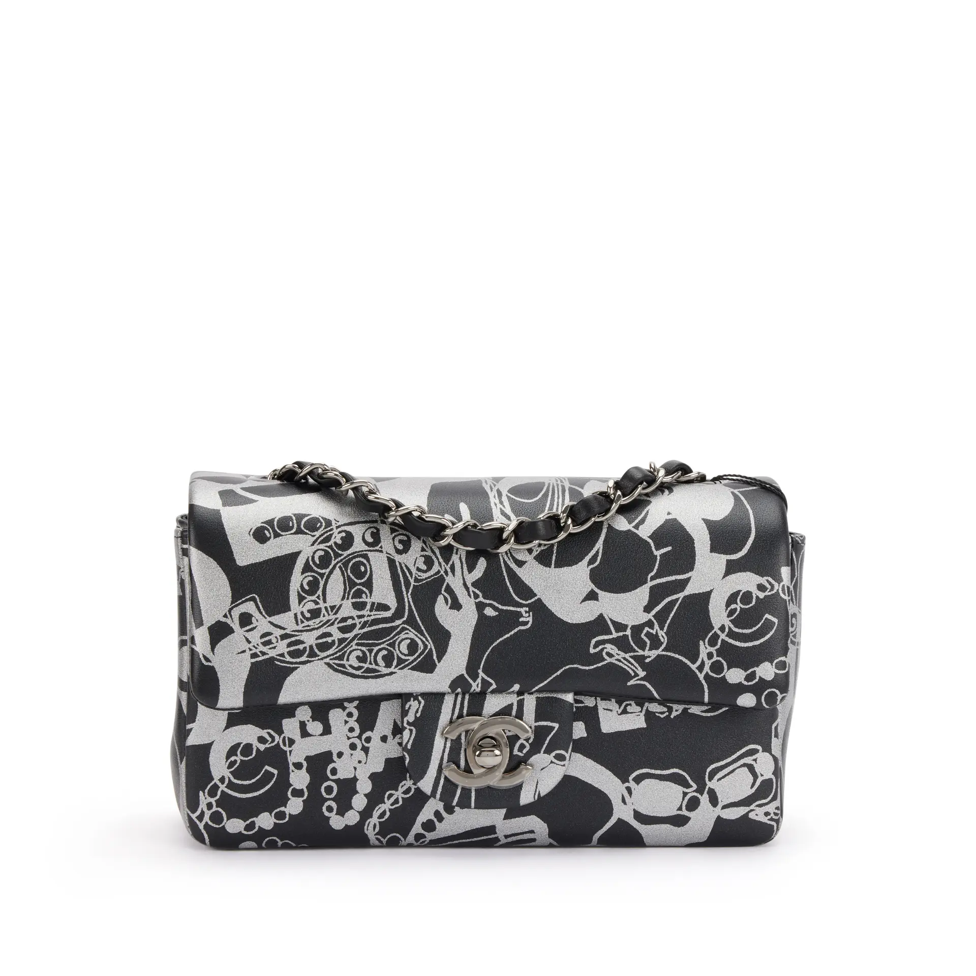 Black and Silver Printed Lambskin Mini Rectangular Flap Bag Dark Silver