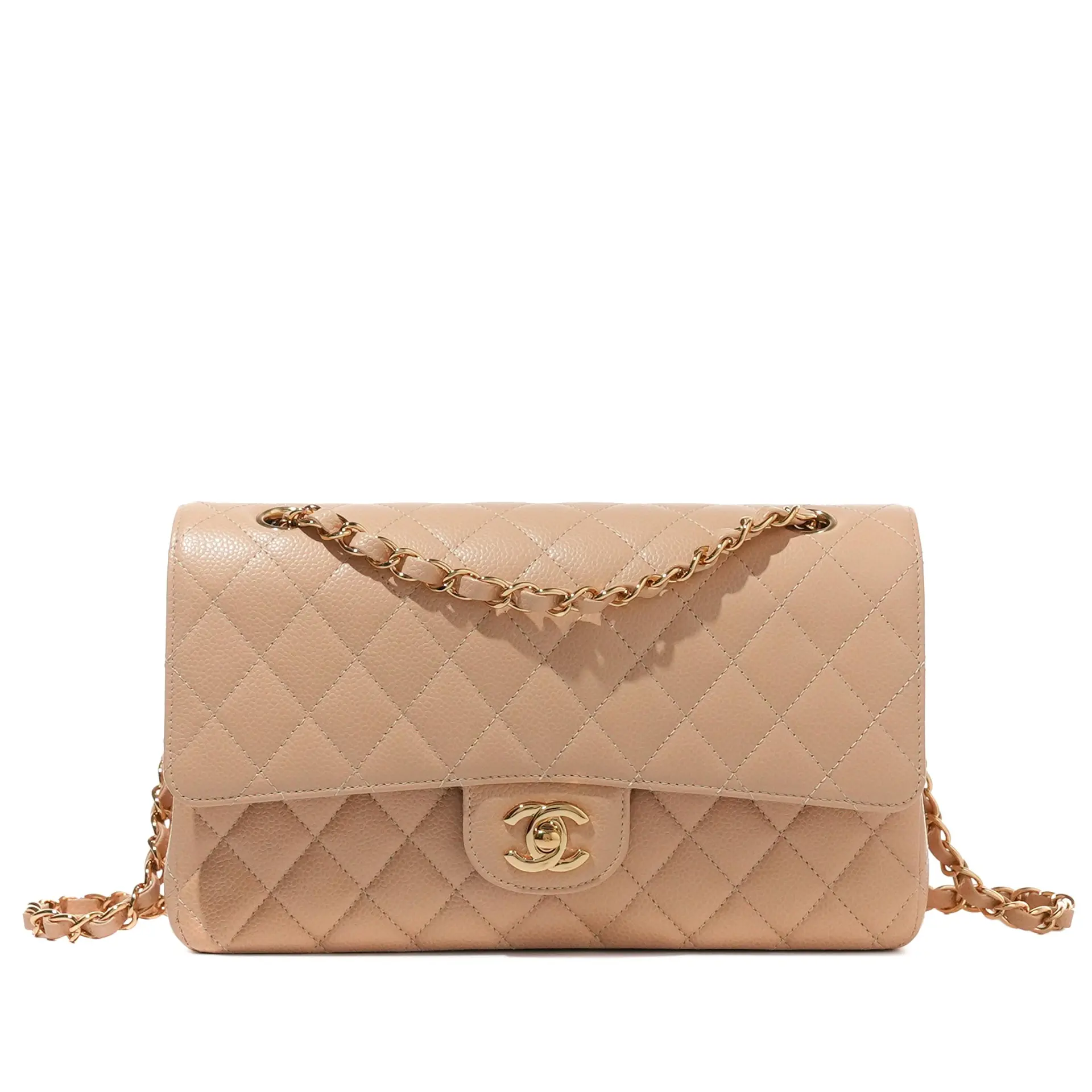 Beige Quilted Caviar Classic Timeless Double Flap Gold Hardware, 2021
