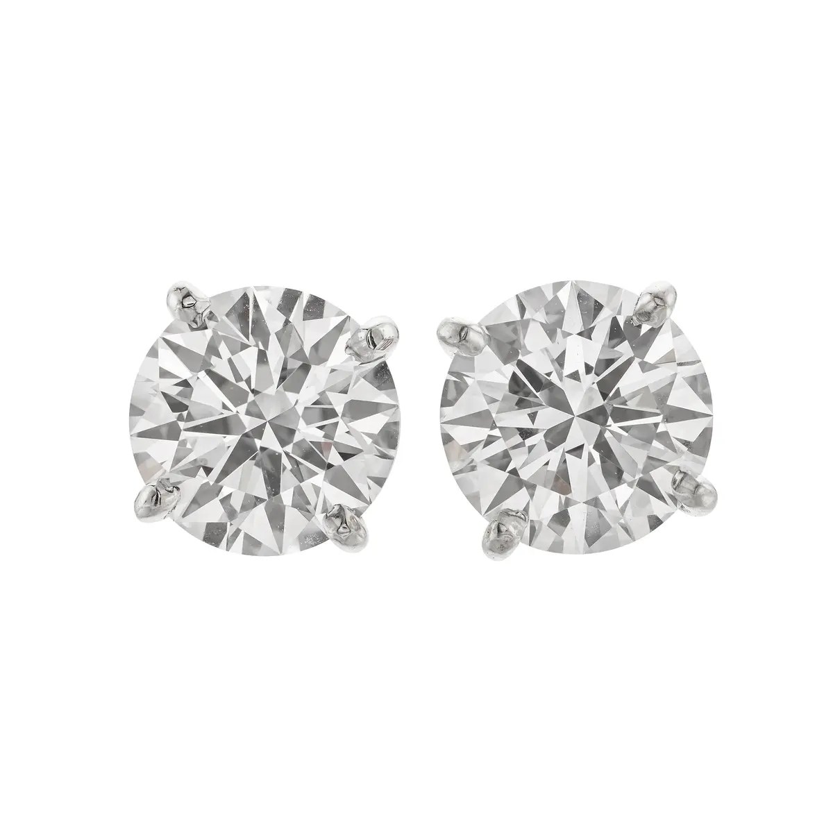 Platinum and 3.01ctw Round Brilliant Cut Diamond Stud Earrings