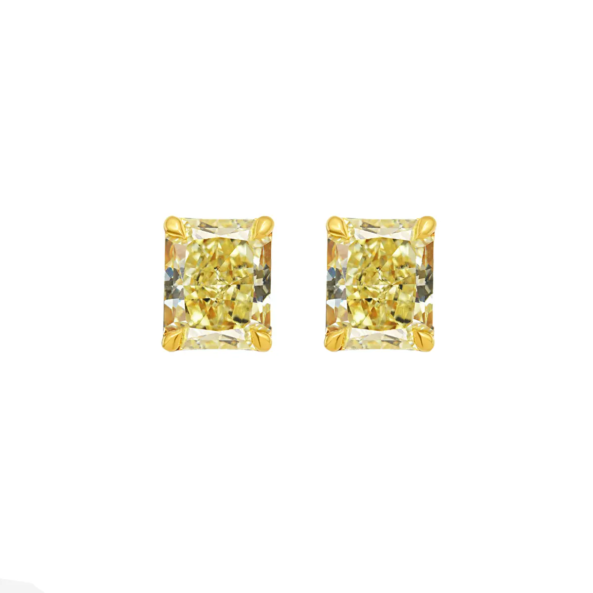 Gold and 2.85ctw Radiant Cut Fancy Yellow Diamond Stud Earrings
