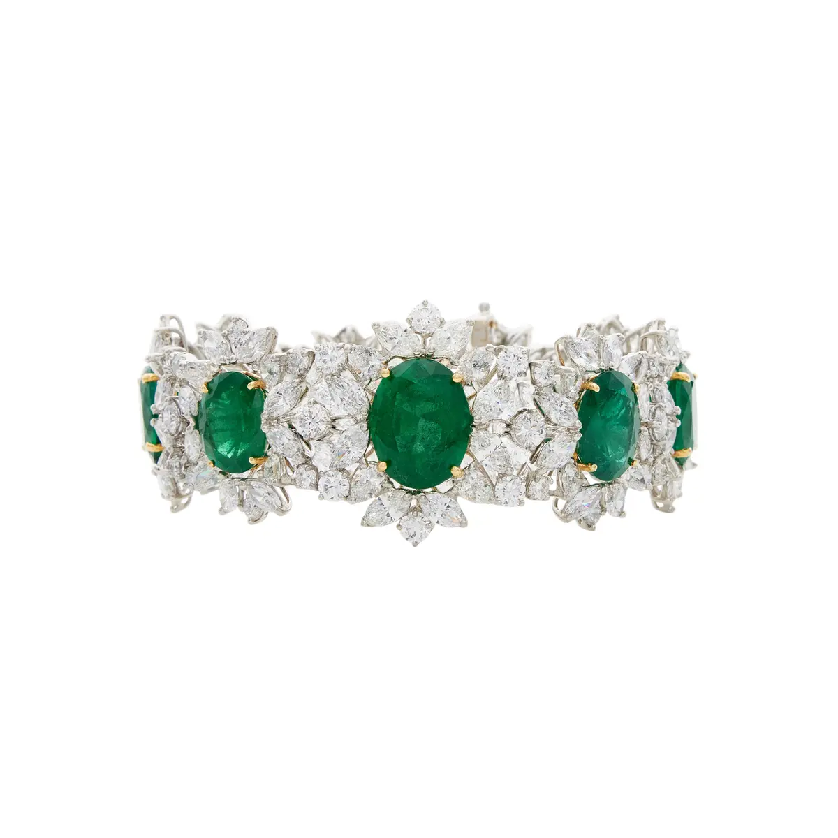 Platinum, Gold, 44.94ctw Zambian Emerald and Diamond Bracelet