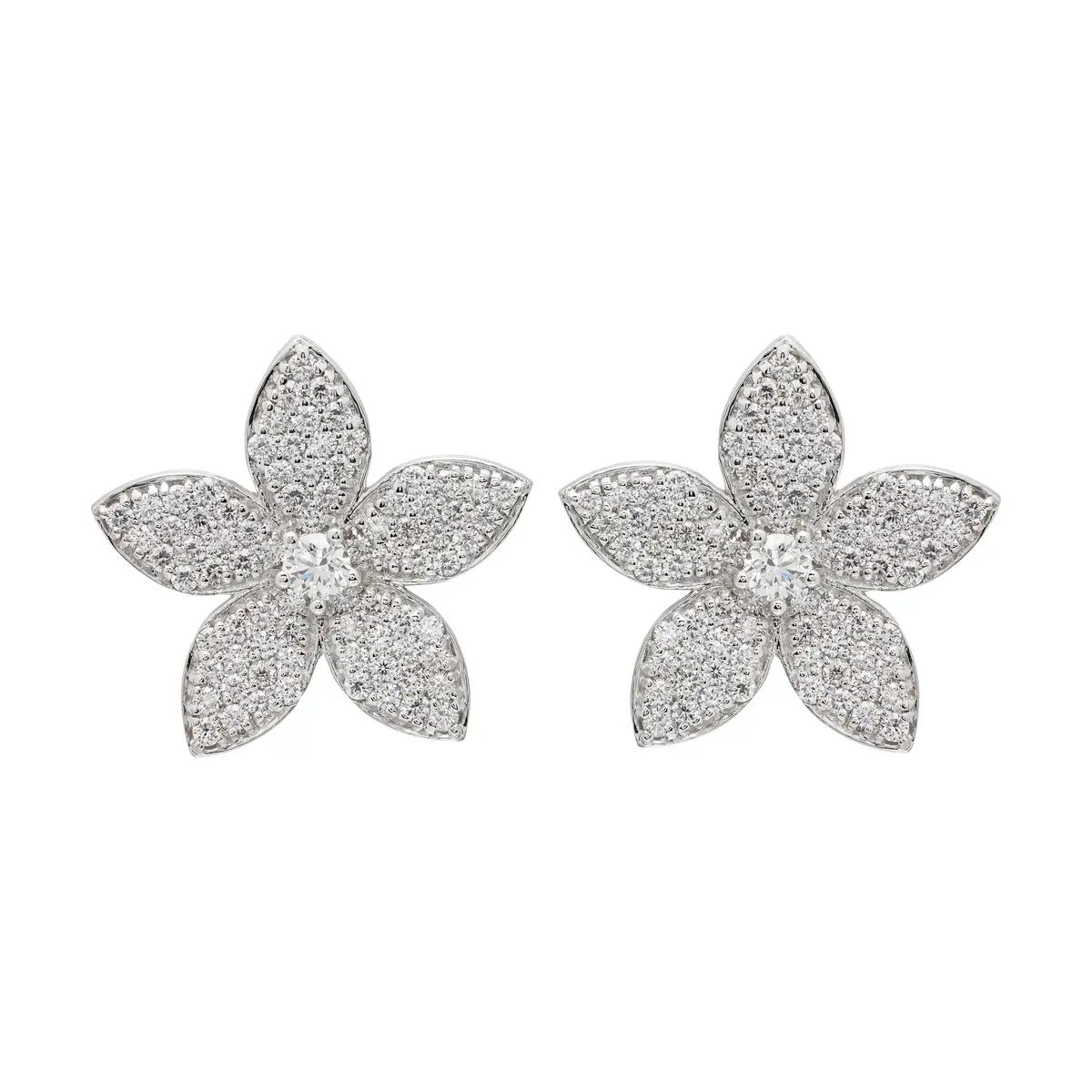White Gold and Diamond Floral Earrings