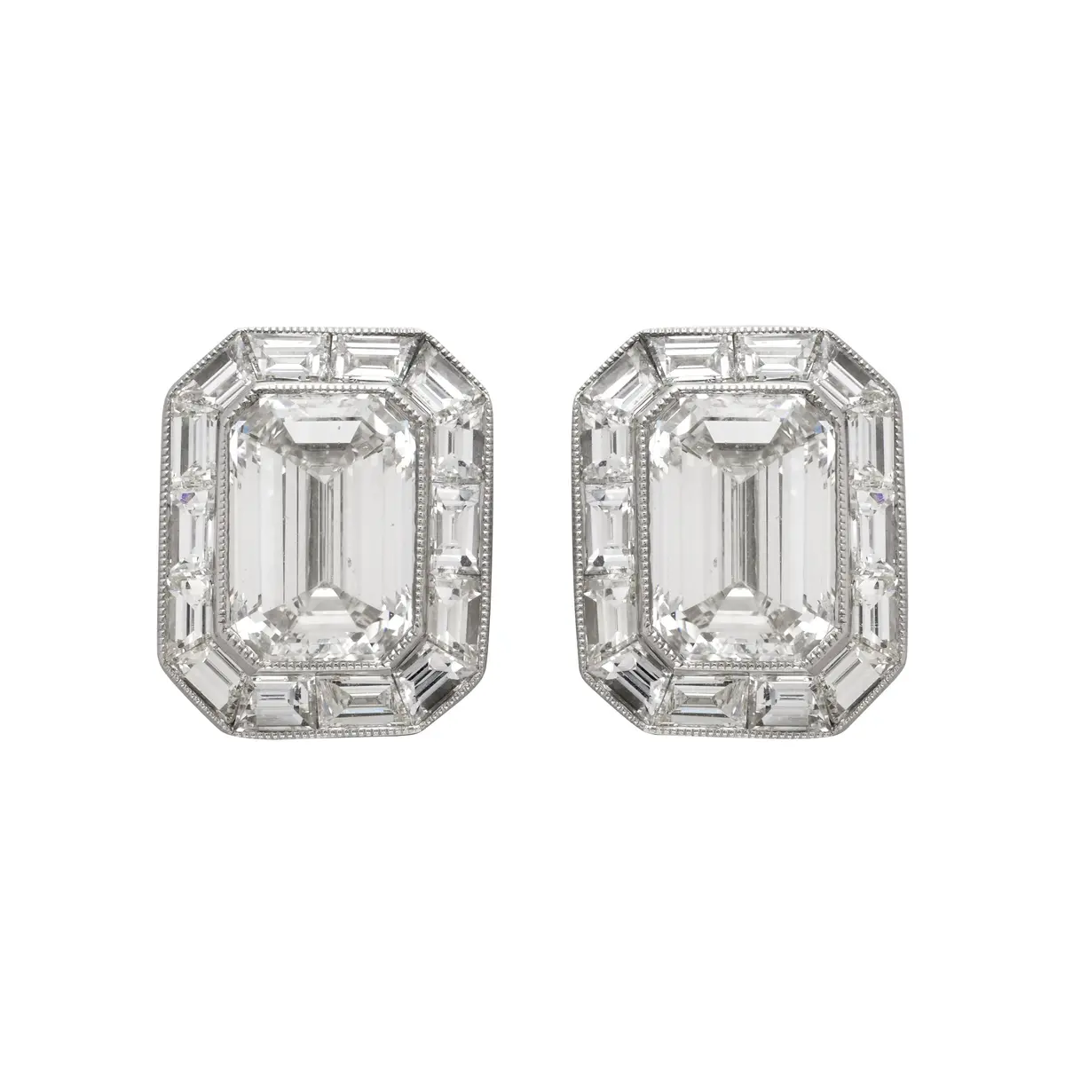 Platinum, 3.07ctw Emerald Cut Diamond and Diamond Stud Earrings