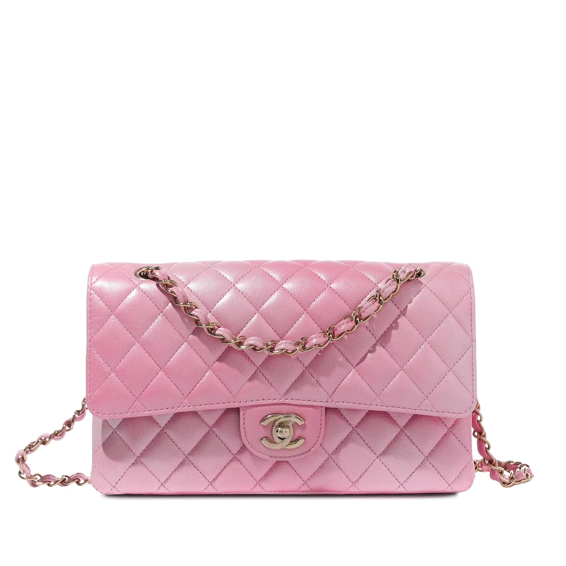 Pink Quilted Lambskin Medium Timeless Double Flap Gold Hardware