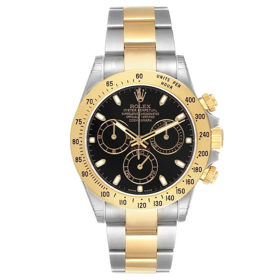 Cosmograph Daytona NOS (Reference 116523). A 40mm yellow gold stainless