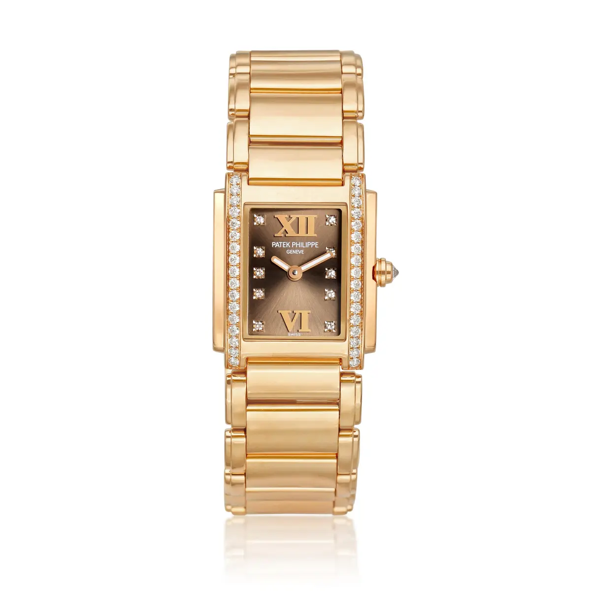 Twenty-4 (Reference 4908). A 27 x 22mm pink gold and diamond-set quartz