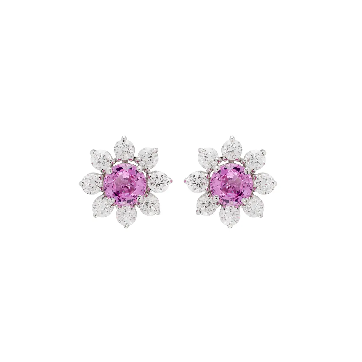 White Gold, 2.15ctw Pink Sapphire and Diamond Stud Earrings