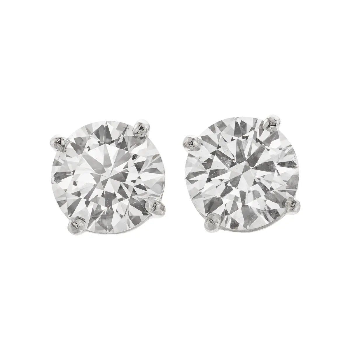 Platinum and 3.01ctw Round Brilliant Cut Diamond Stud Earrings