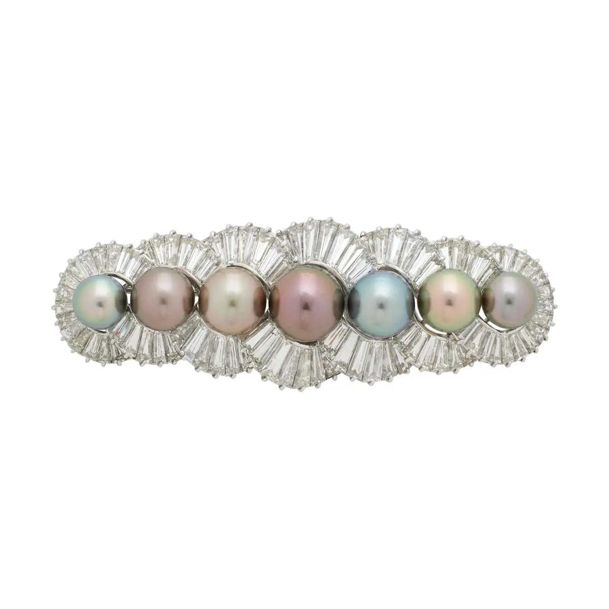 Platinum, Cultured Pearl and Diamond Brooch