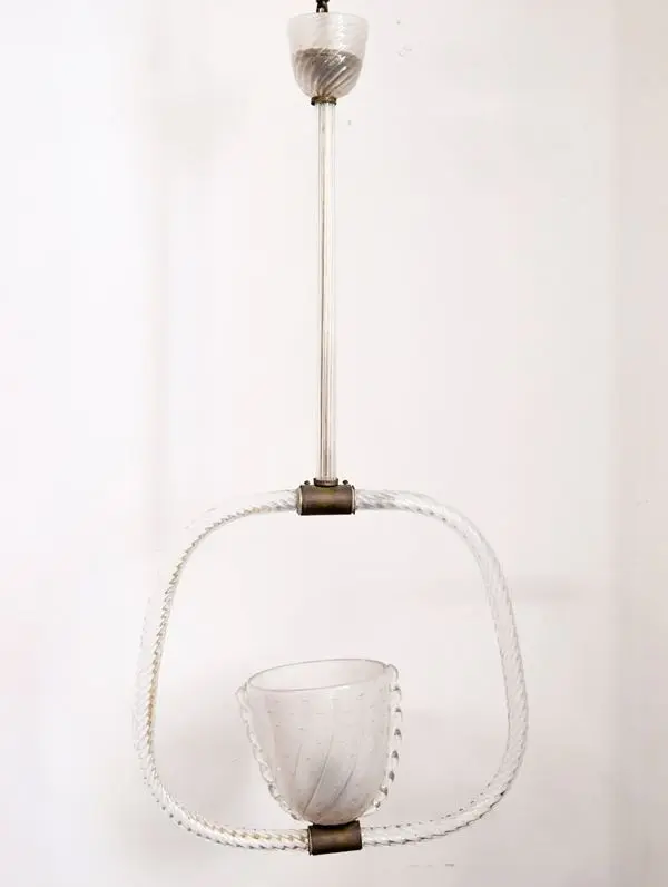 Lampadario a sospensione Decò in vetro di Murano, anni '50 - Barovier e Toso