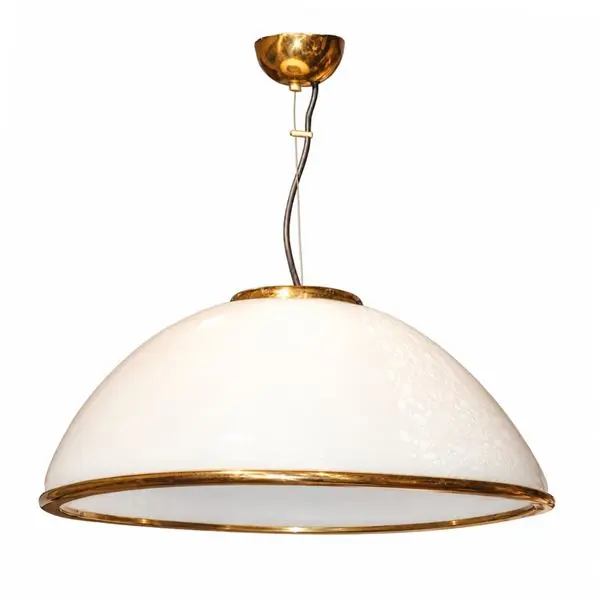 Lampadario in vetro di Murano bianco lattimo con effetto ramage con