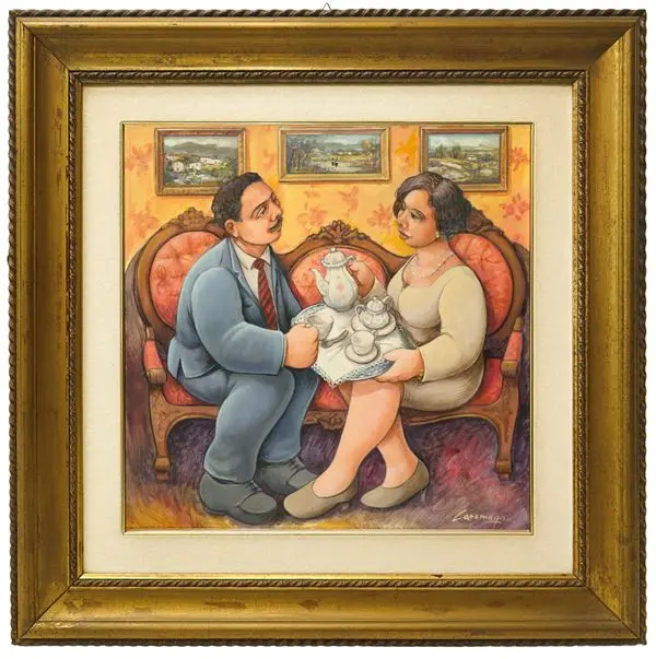 Coppia che sorseggia il tè - Salvo Caramagno © (Catania, 1953)