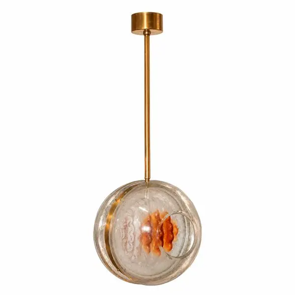 Lampadario in vetro a doppio lobo sferico con interno vetro colorato