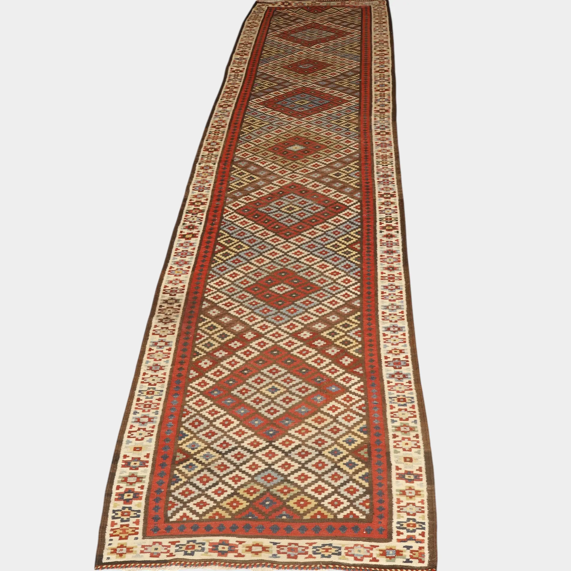 Alfombra de pasillo del Cáucaso en lana, del siglo XIX.