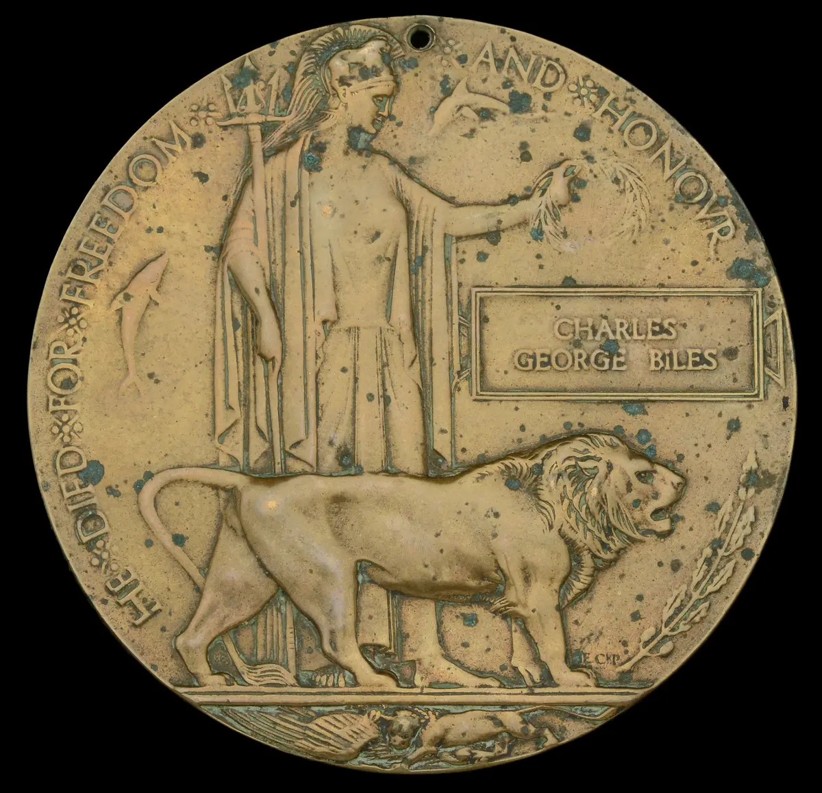The Memorial Plaque awarded to Able Seaman C. G. Biles, Royal Navy