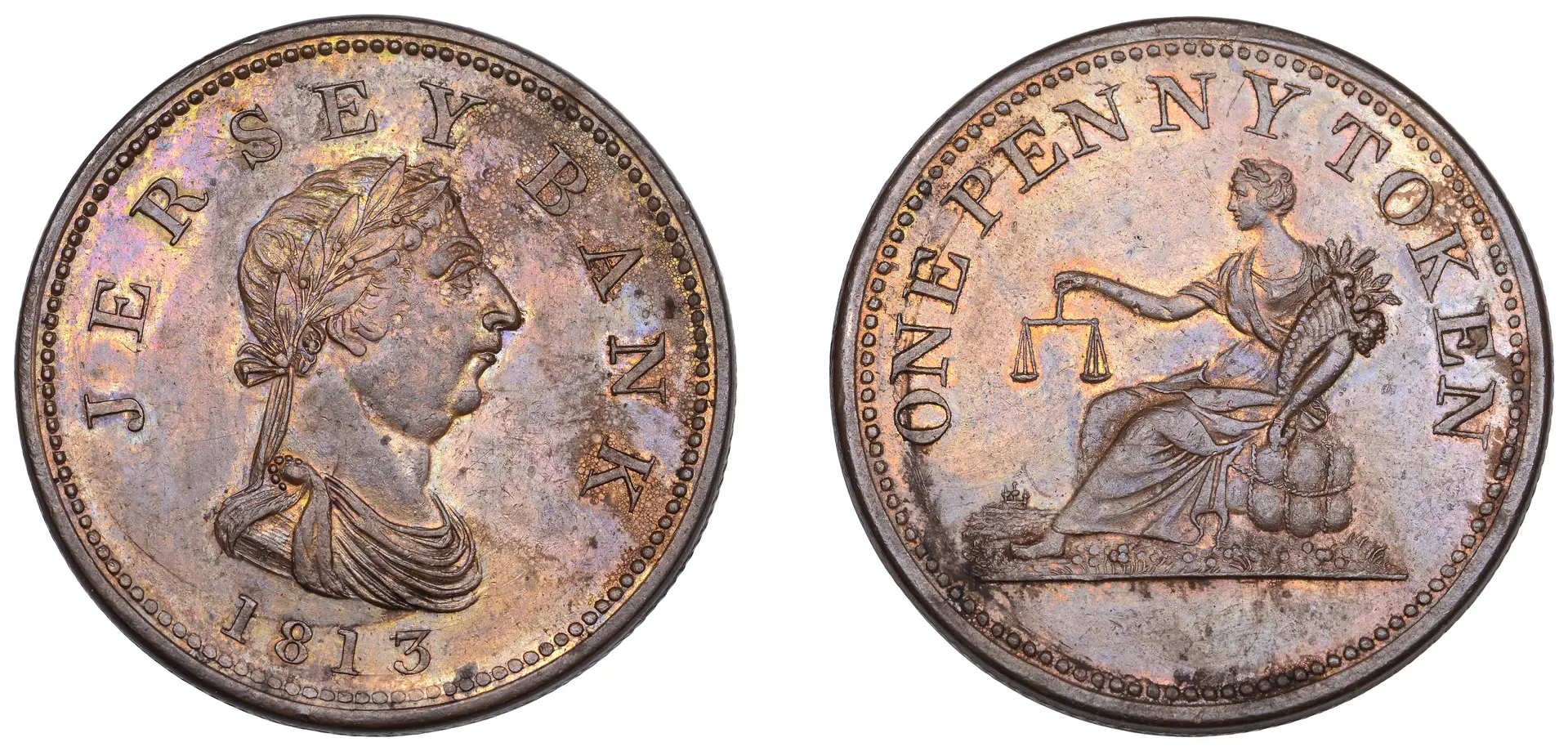 19th Century Tokens, JERSEY, Jersey Bank, Halliday’s Penny, 1813