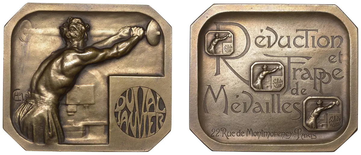 FRANCE, Duval-Janvier, c. 1900, an octagonal Art Nouveau bronze plaque