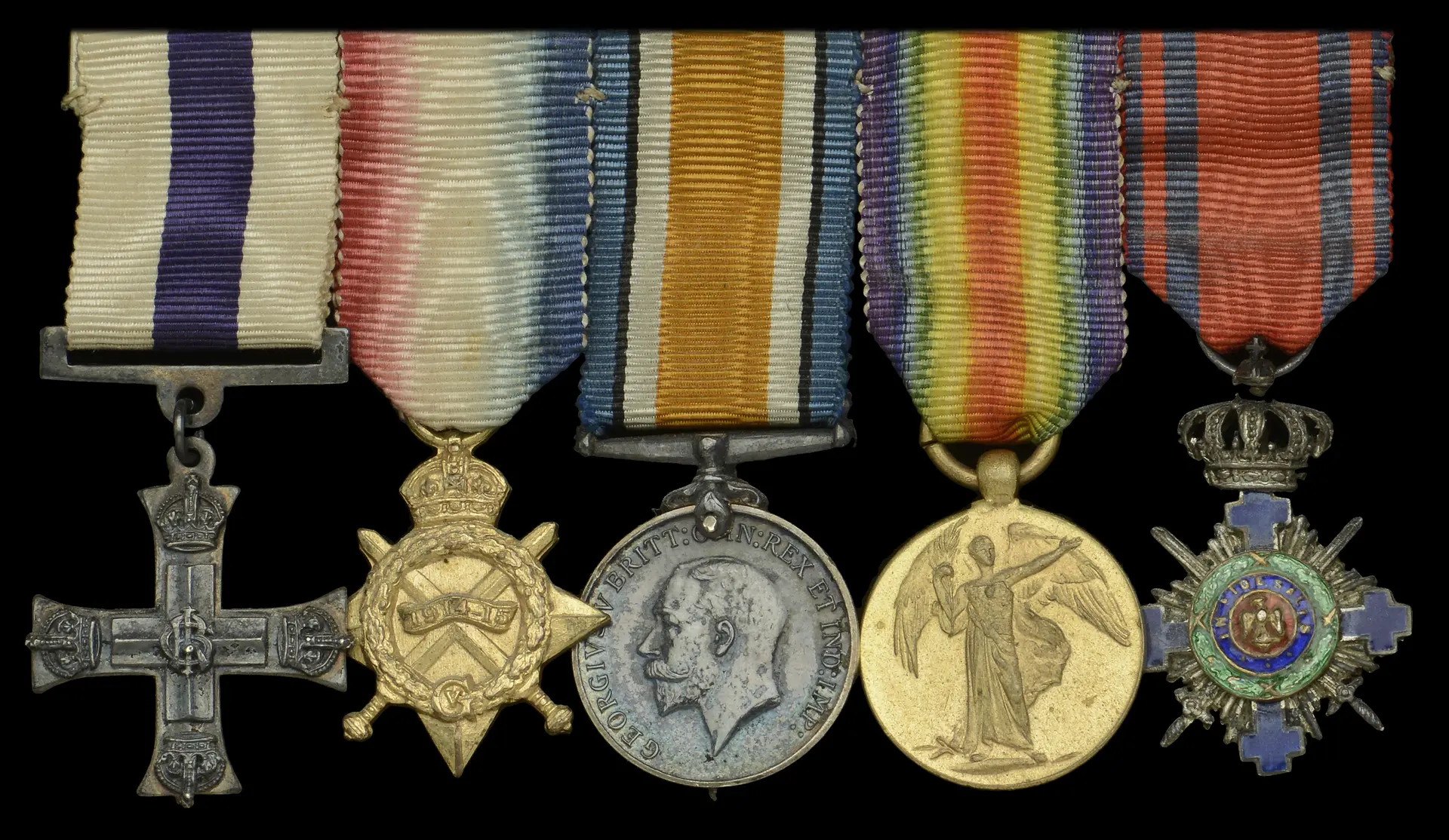 A Great War M.C. mounted group of five miniature dress medals attributed