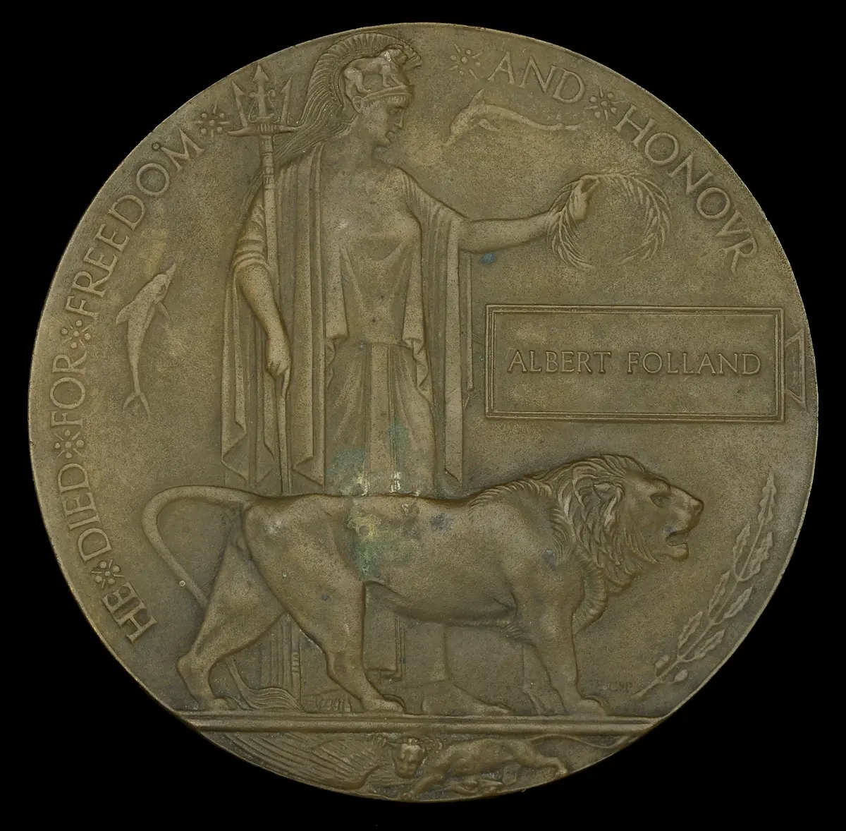 Memorial Plaque (Albert Folland) some verdigris stains, very fine £60-£80