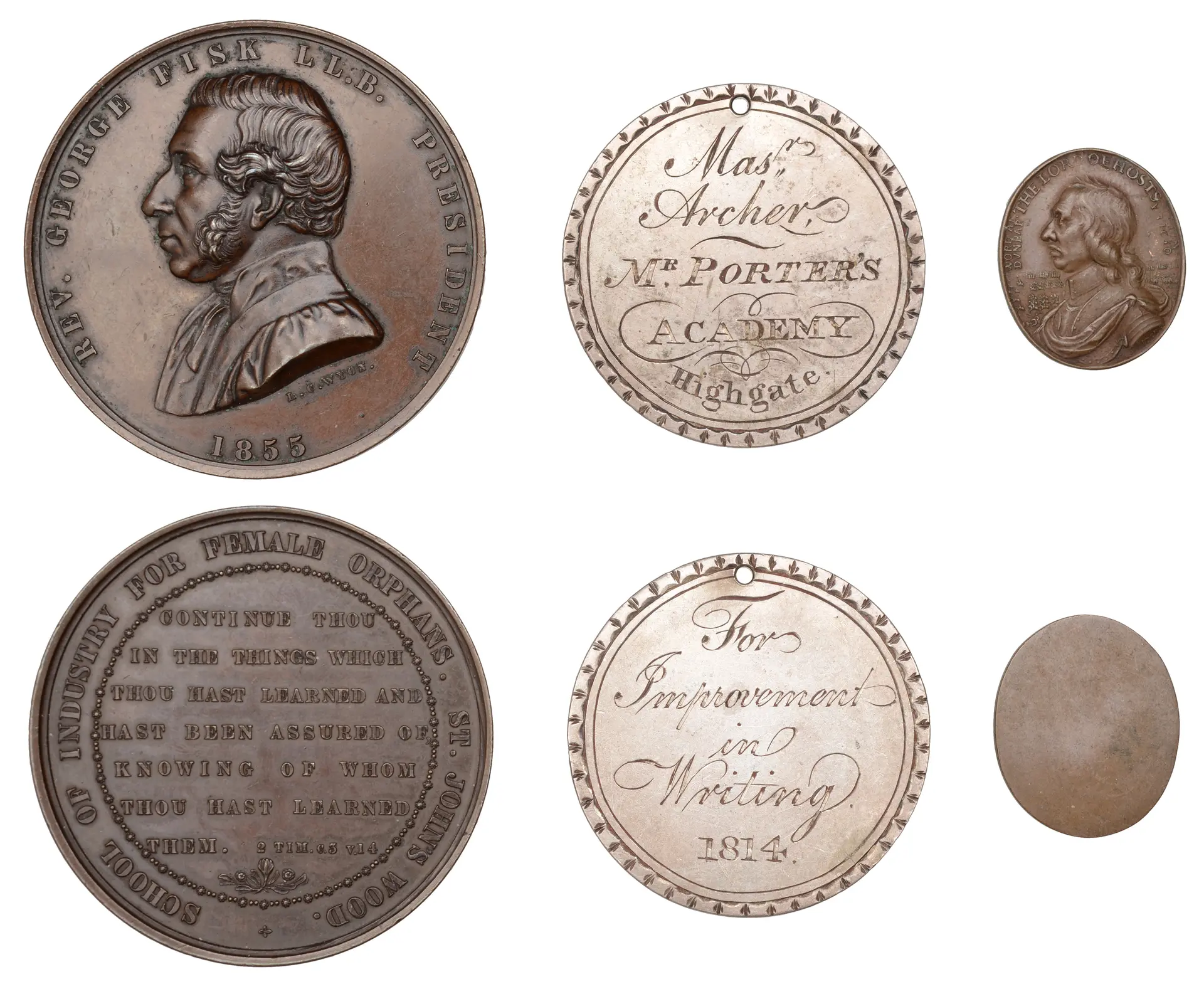 School of Industry for Female Orphans, 1855, a bronze medal by L.C.