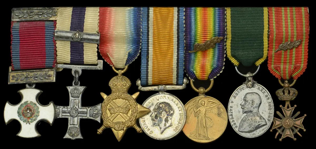 A Great War D.S.O., M.C. and Second Award Bar mounted group of seven