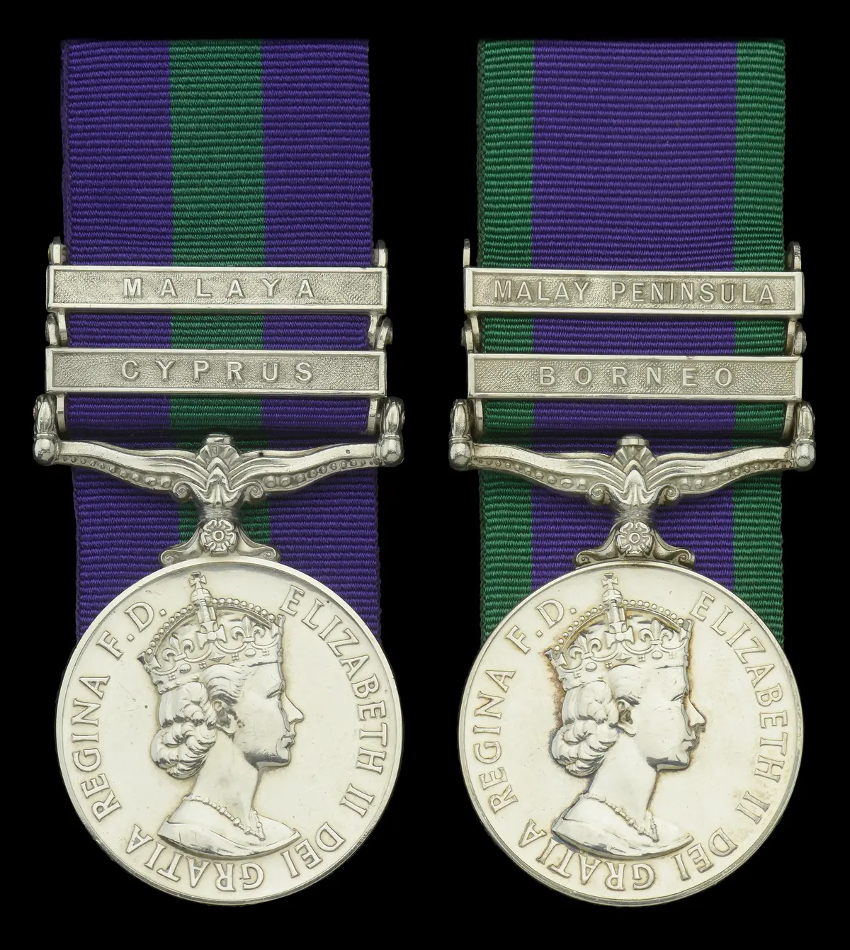 General Service 1918-62, 2 clasps, Cyprus, Malaya, unofficial retaining
