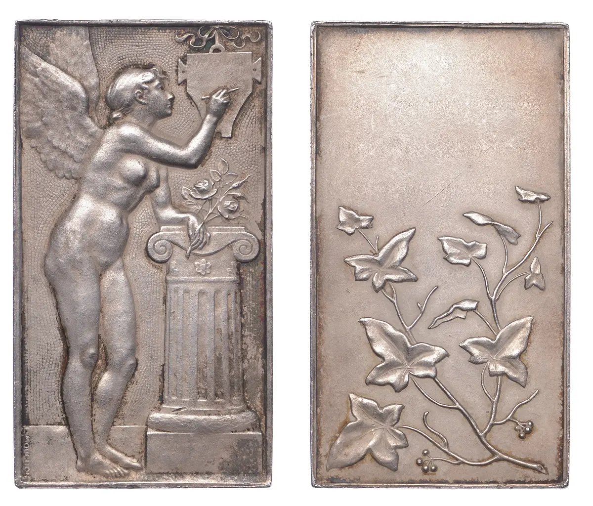 FRANCE, Souvenir, 1901, an Art Nouveau silver award plaque by L.-E.